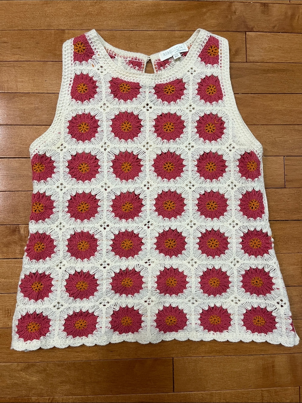 Rebellion Crochet Floral Tank Top - Cream, Pink & Mustard